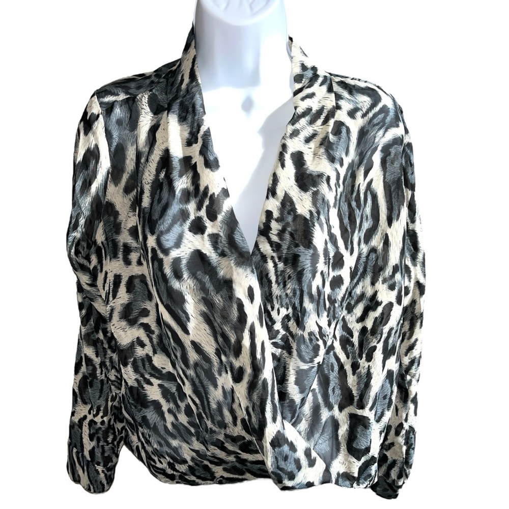 Women's T-Bag Los Angeles Black/Beige Animal Print Long Sleeve Blouse Top - S